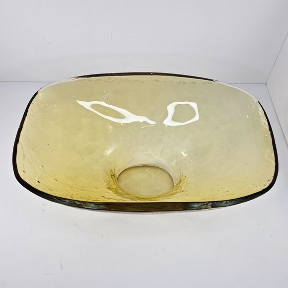Vintage Pebbled Glass Bowl Large Decorative Pedestal Bubble Recycled Amber MCM - Picture 8 of 11